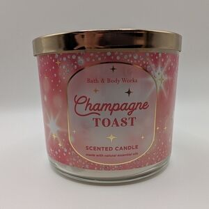 Bath & Body Works 3-Wick Champagne Toast Pink Gold Star Burst Candle 14.5 Oz NWT